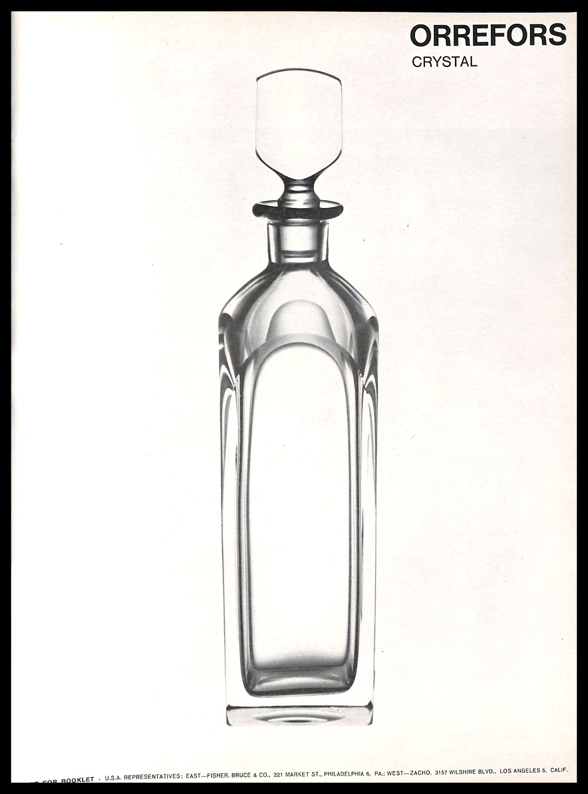 1965 Orrefors Crystal Vintage PRINT AD Glass Decanter Minimalist Design