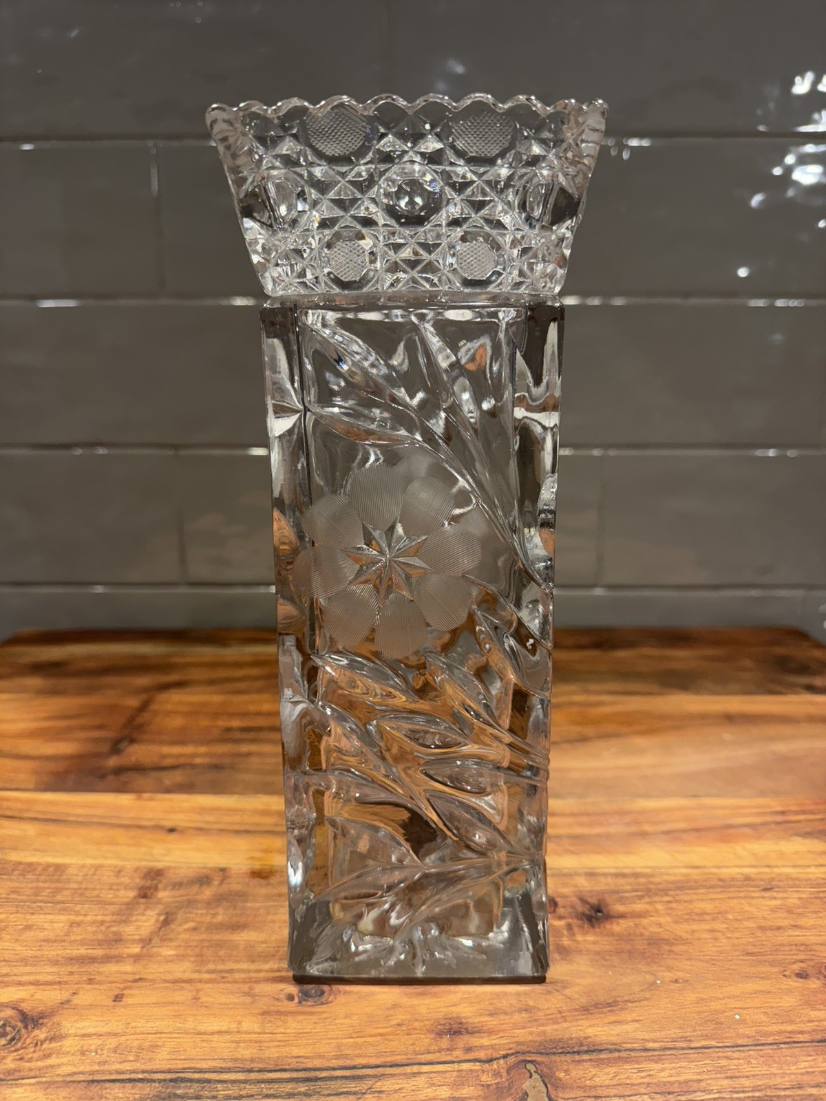McKee Glass Square-Cut & Pressed Crystal Vase Antique 1900-1918