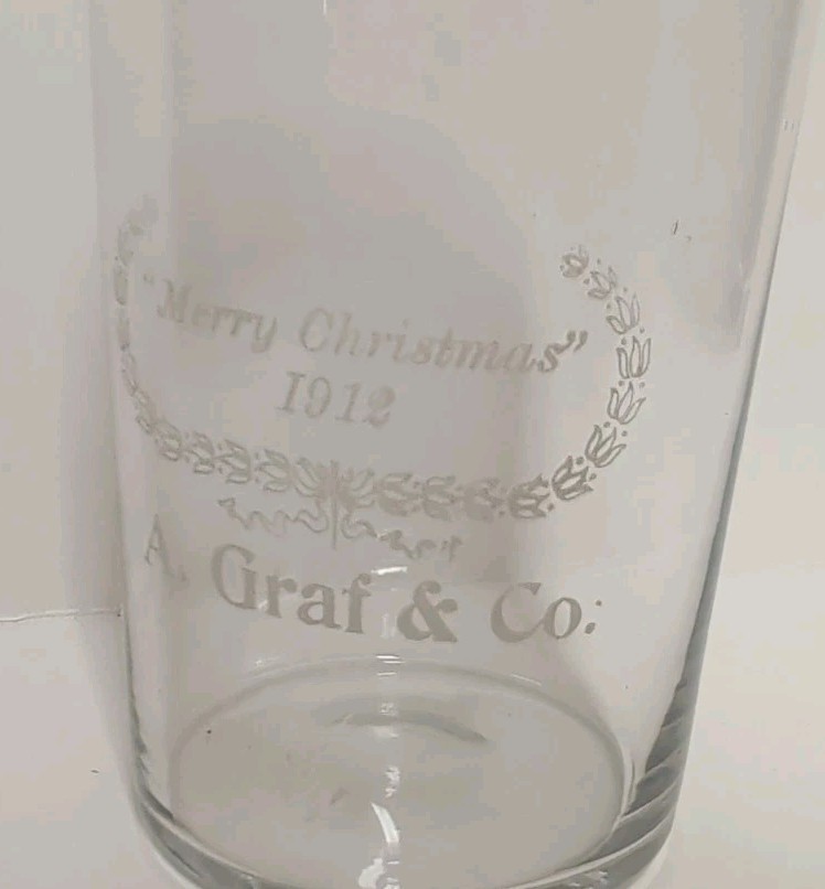 Vintage Merry Christmas 1912 A. GRAF & Co. Fredonia North Dakota Glass 8 Oz