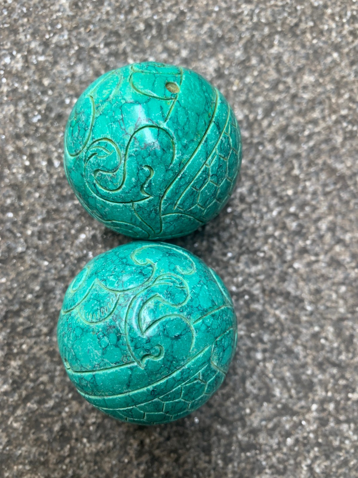 2Pcs WOW Large Tibetan Turquoise Hand Carved 45mm Ball Pendants