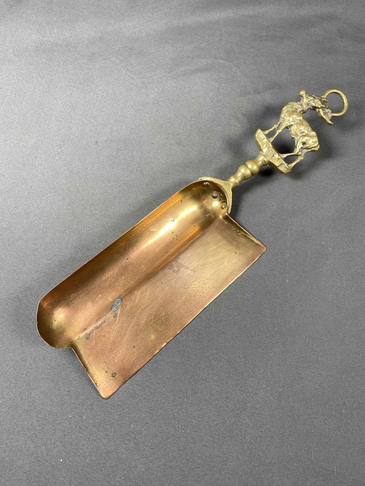 Vintage Copper & Brass Figural Deer Elk Handle Crumb Catcher