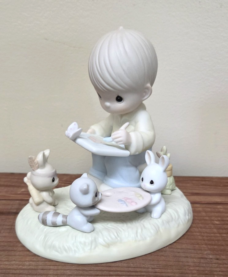 Precious Moments He Is My Inspiration Porcelain Figurine Boy w/ Animals 2008