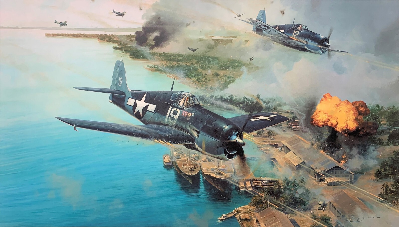 Hellcat Fury by Robert Taylor aviation art signed by three Pacific Hellcat Aces
