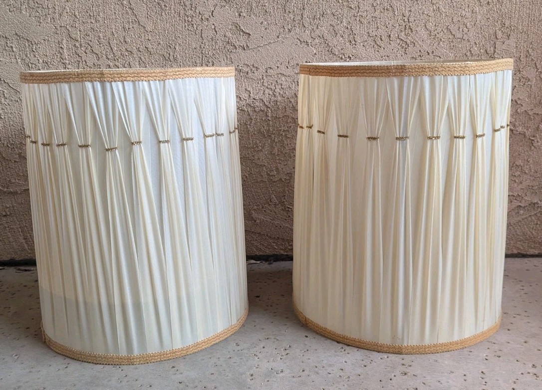 2 VINTAGE Beautiful Tall Drum Lamp Shades Stylish MCM & Elegant