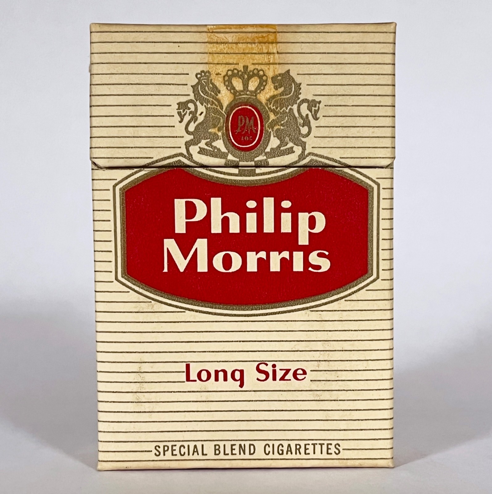 Vtge 1950s Philip Morris Flip-Top Cigarette Box With Tax Stamp, Long Size, Empty