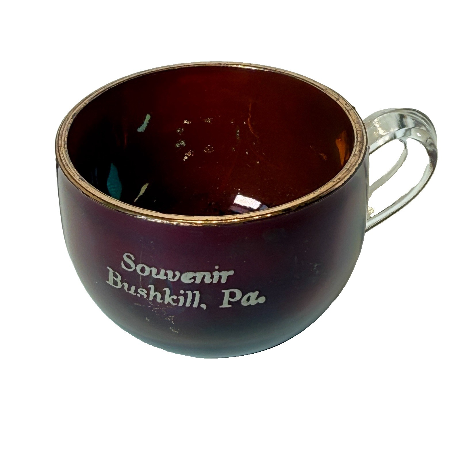BUSHKILL Pennsylvania PA ANTIQUE Ruby Red Flash Souvenir Glass TRINKET CUP