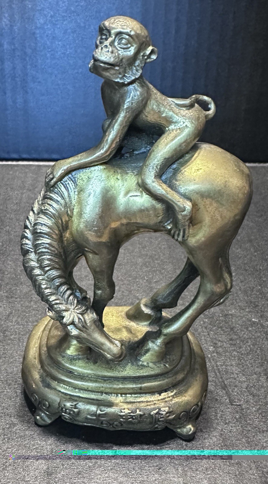 Vintage Chinese Brass Monkey on Horse Statue Feng Shui Ma Shang Feng Hou