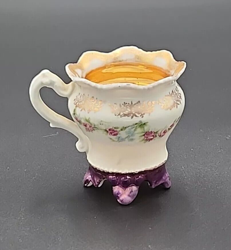 Antique Victorian Lusterware Footed Demitasse Tea Cup with Gold Accents