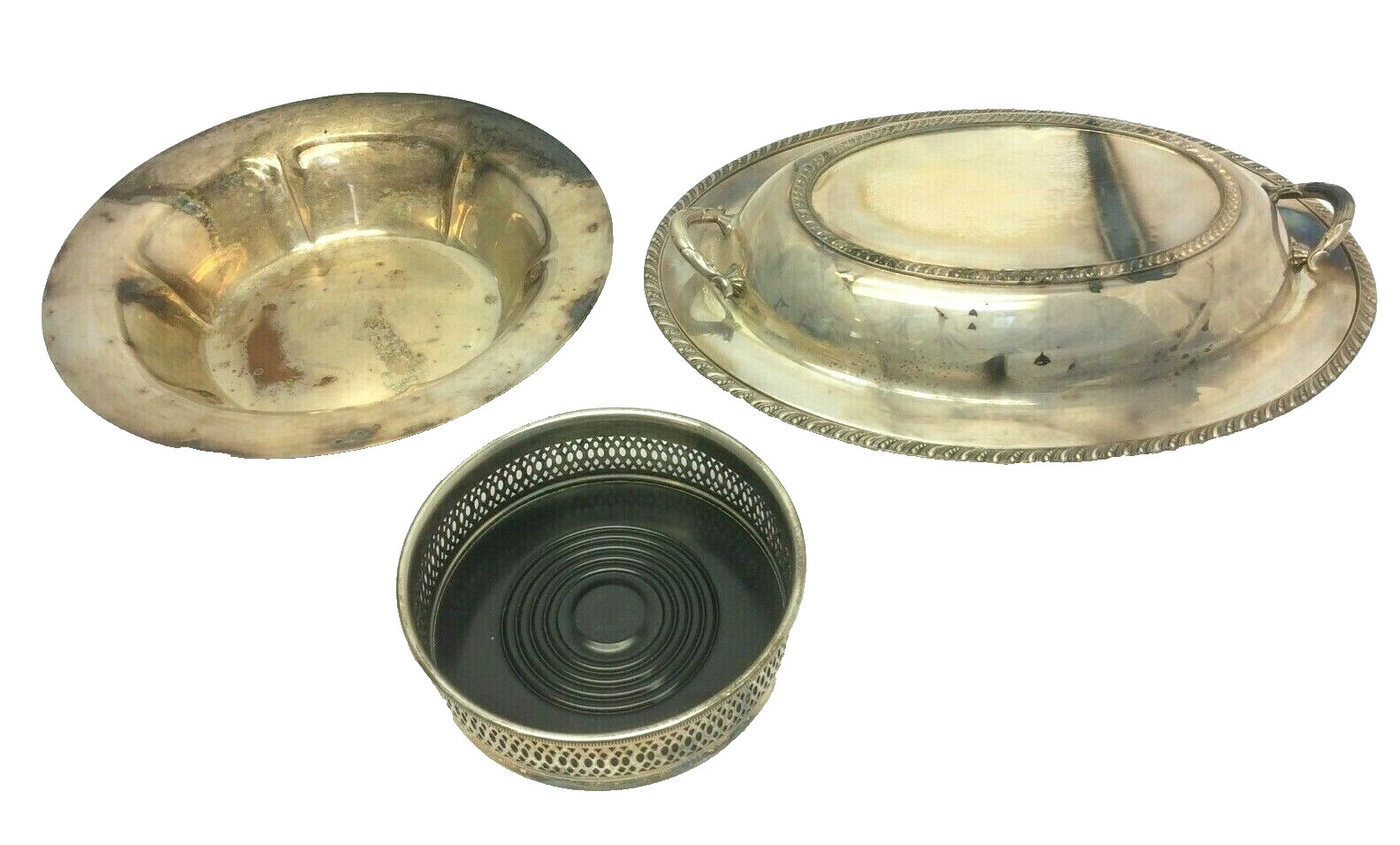 Lot of Vintage Wine Bottle Coaster & Hallmarked Bowl | Avon, Wm Rogers (Used) Lot of Vintage Wine Bottle Coaster & Hallmarked Bowl | Avon, Wm Rogers (Used)