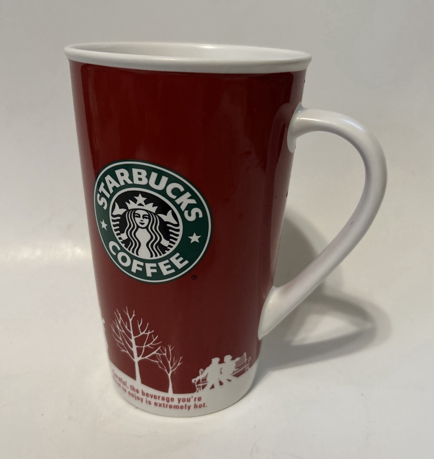 Starbucks 2006 Tall Coffee Mug Holiday 16oz Christmas Red & White Winter Cup