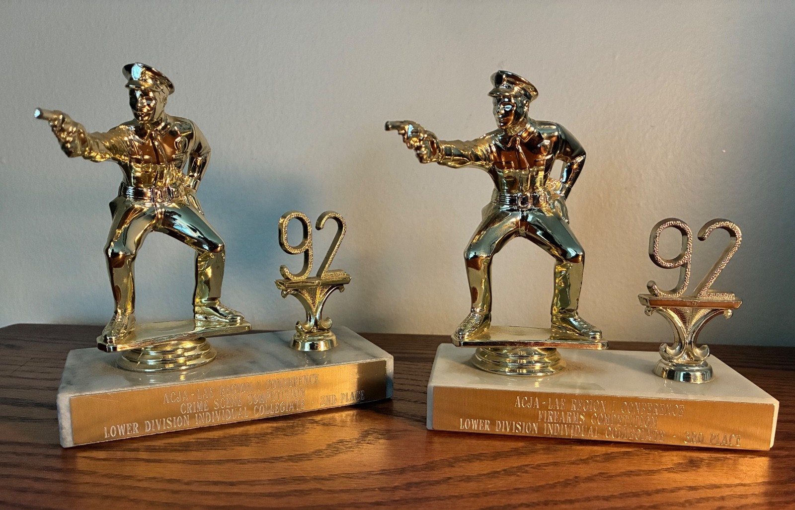 Two (2) ACJA-LAE 1992 CRIME SCENE COMPETITION TROPHIES ~ 2nd & 3rd Place