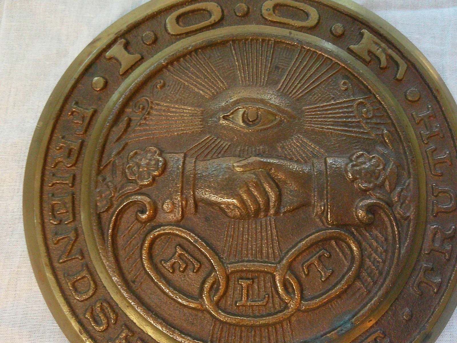 Antique IOOF Brass Printing Block Matrix Stamp Die Odd Fellows FLT emblem sign