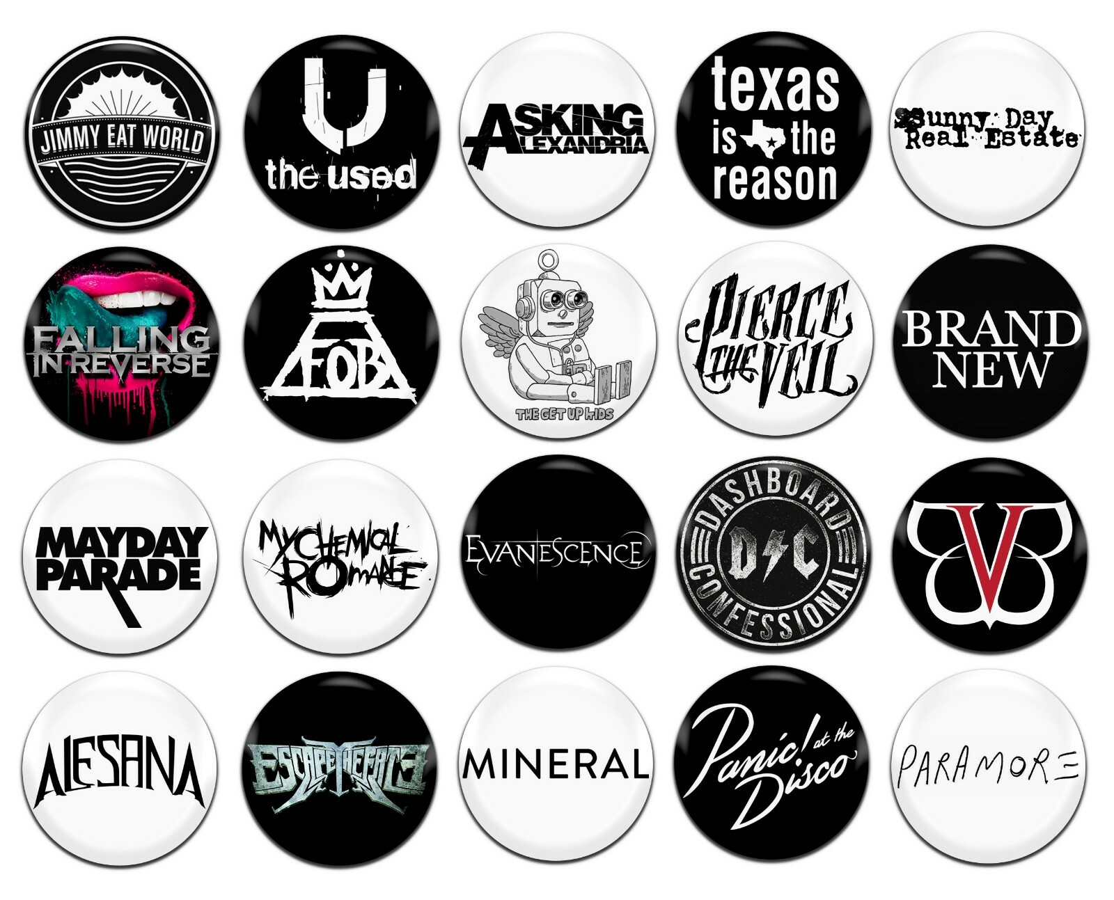 20x Emo Bands Artists Rock Pop Various 25mm / 1 Inch D Pin Button Badges 20x Emo Bands Artists Rock Pop Various 25mm / 1 Inch D Pin Button Badges