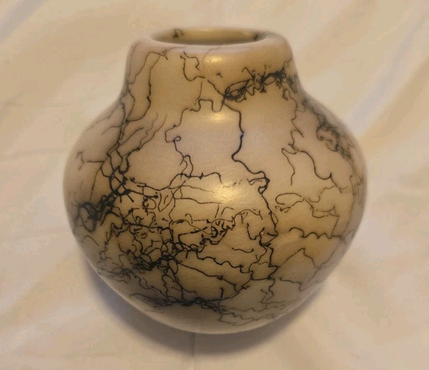Horsehair Vase Navajo Pottery Small Pot Signed - Fred Harvey Trading Company