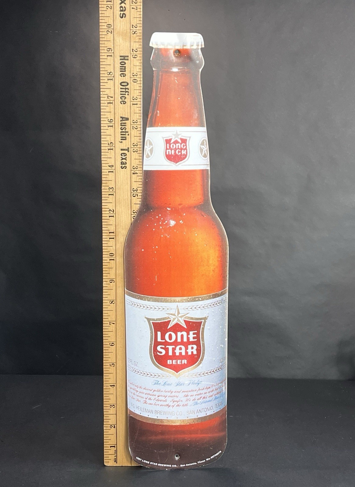 Rare 1987 Vintage Lone Star Beer Metal Sign Long Neck Beer Bottle Shaped 20”