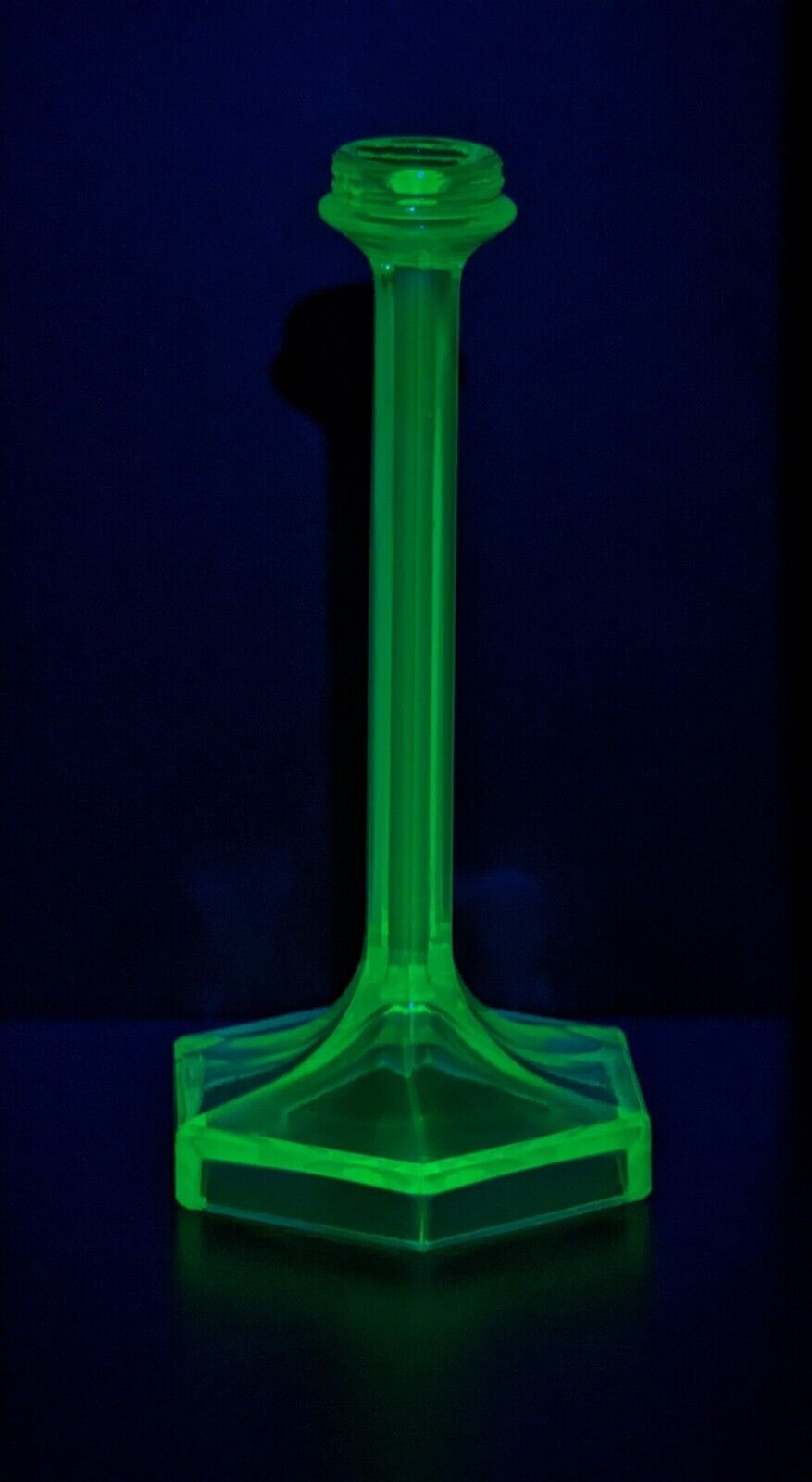 Free Ship Antique Vtg Deco Green Uranium Vaseline Glass Candlestick Lamp Base