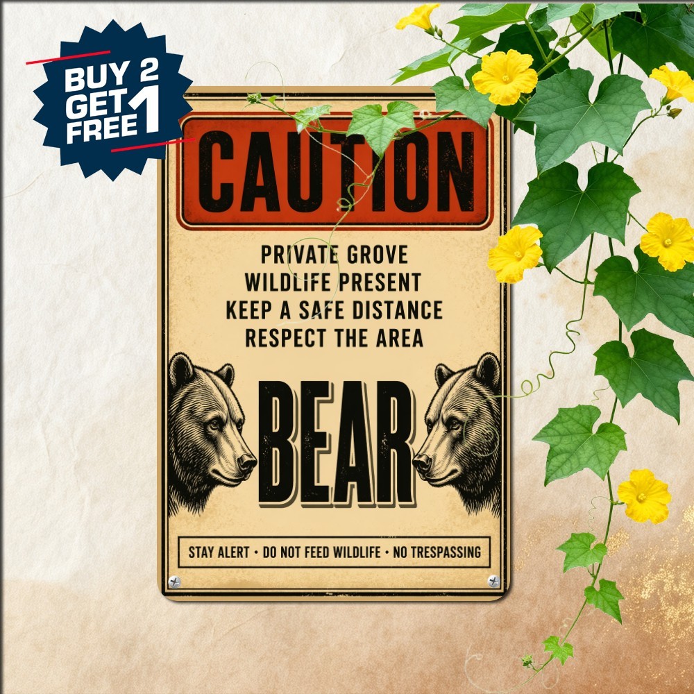 Wild Bear Territory Warning Sign Rustic Forest Cabin Metal Tin Wall Plaque