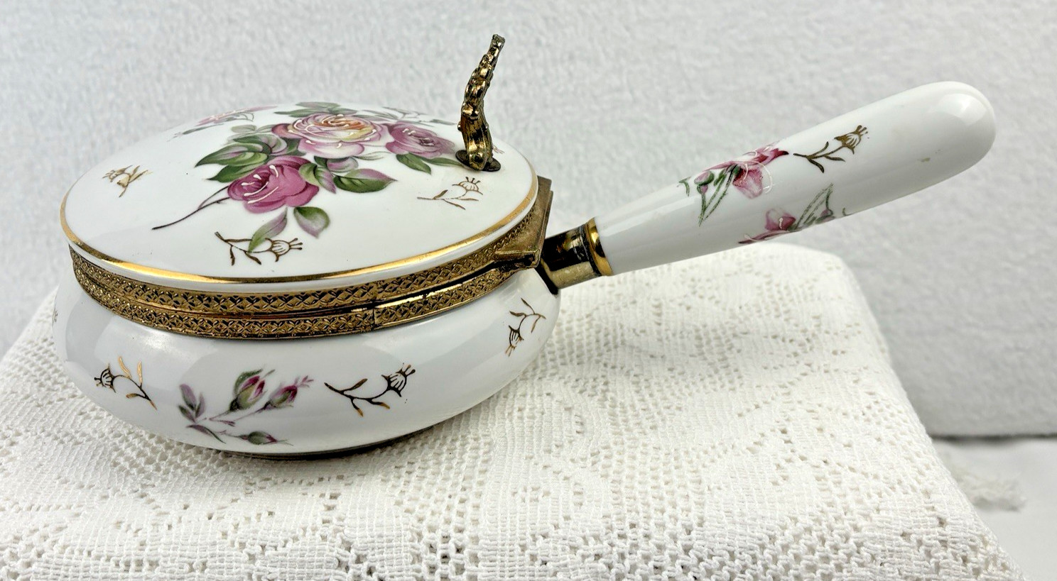 Vtg Arnart Porcelain Silent Butler Crumb Catcher Floral MCM Cottagecore