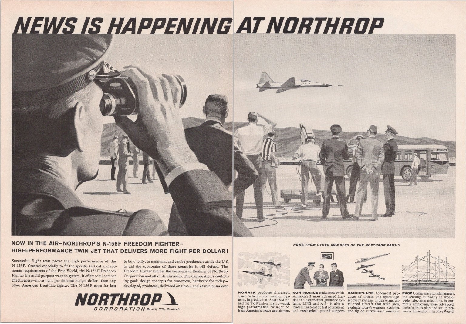 Northrop N-156F Freedom Fighter Vintage 1950s Jet Aircraft Magazine Ad Print Northrop N-156F Freedom Fighter Vintage 1950s Jet Aircraft Magazine Ad Print