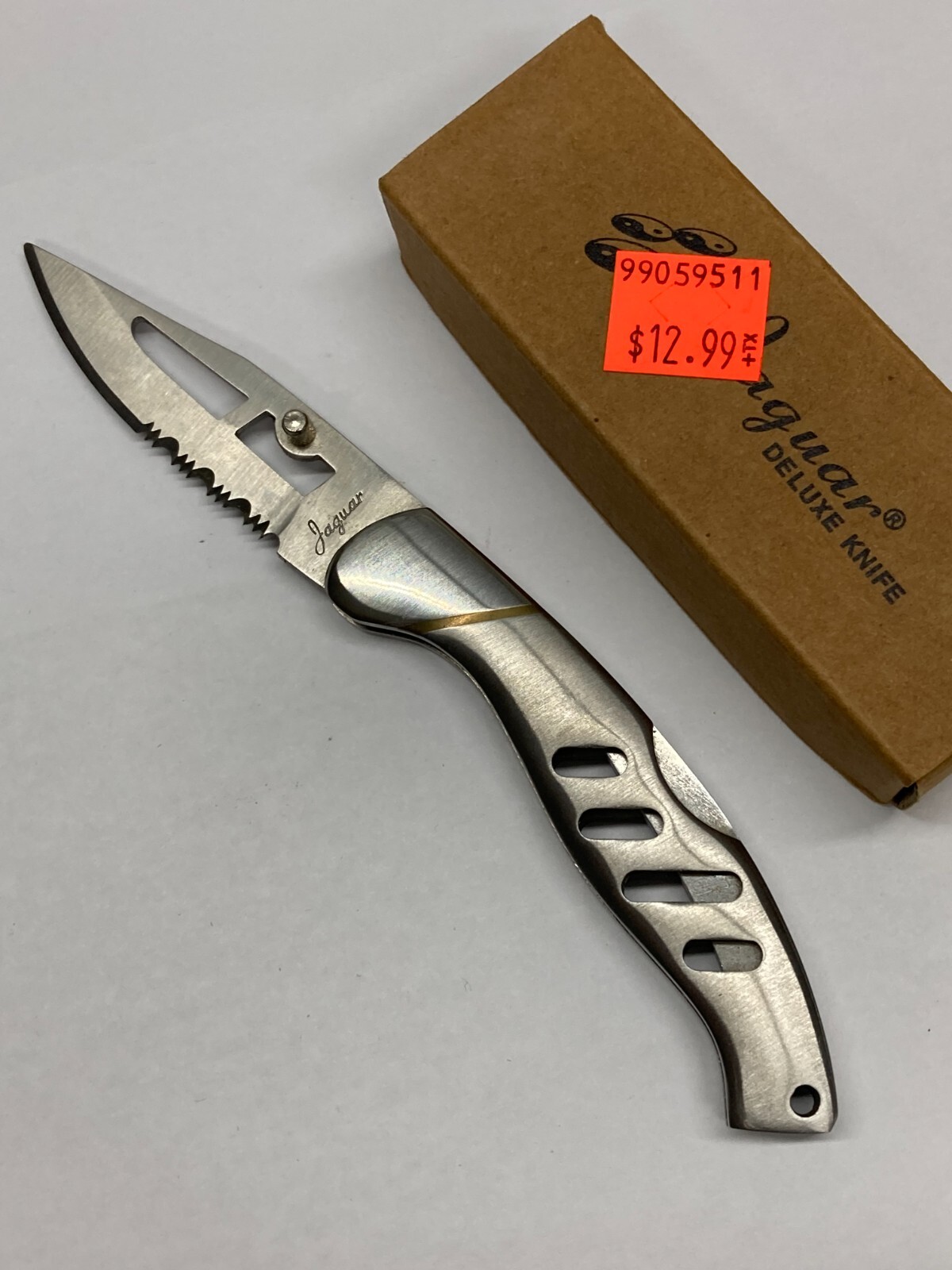 Jaquar Silver Folding Knife w/Combo Blade Lockback C-861
