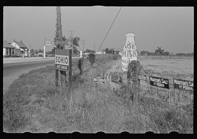 Photo:Central Ohio Route 40 1938 Roadside Signs Milk Ohio Morton Salt