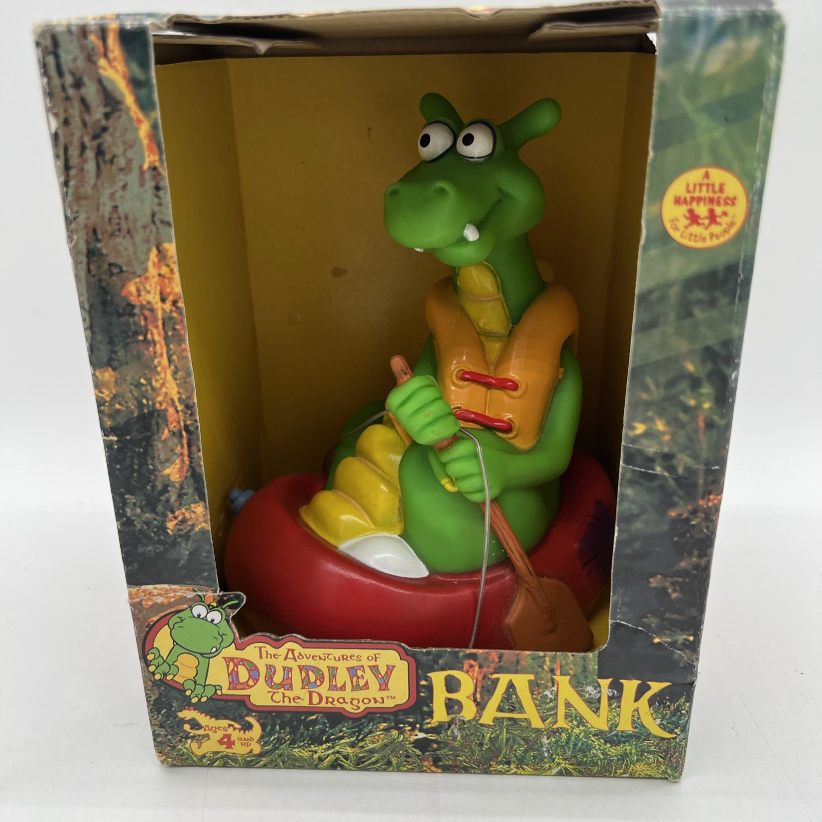 The Adventures of Dudley the Dragon Coin Bank Vtg 1995 Dudley on Raft Fast Ship