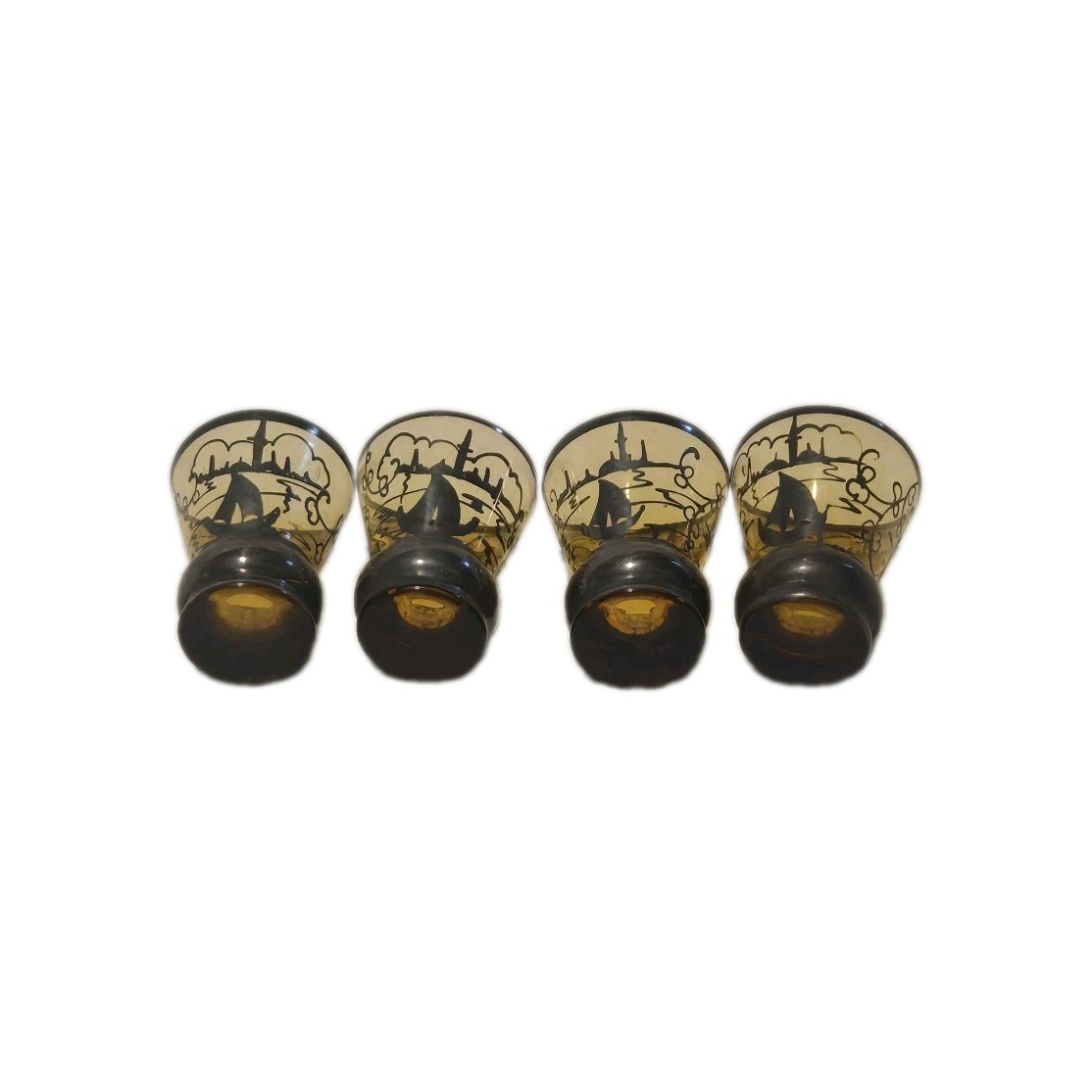 VTG Italian Amber Glass Shot Glasses Set of 4 MCM Barware Hostess Gift Idea.....
