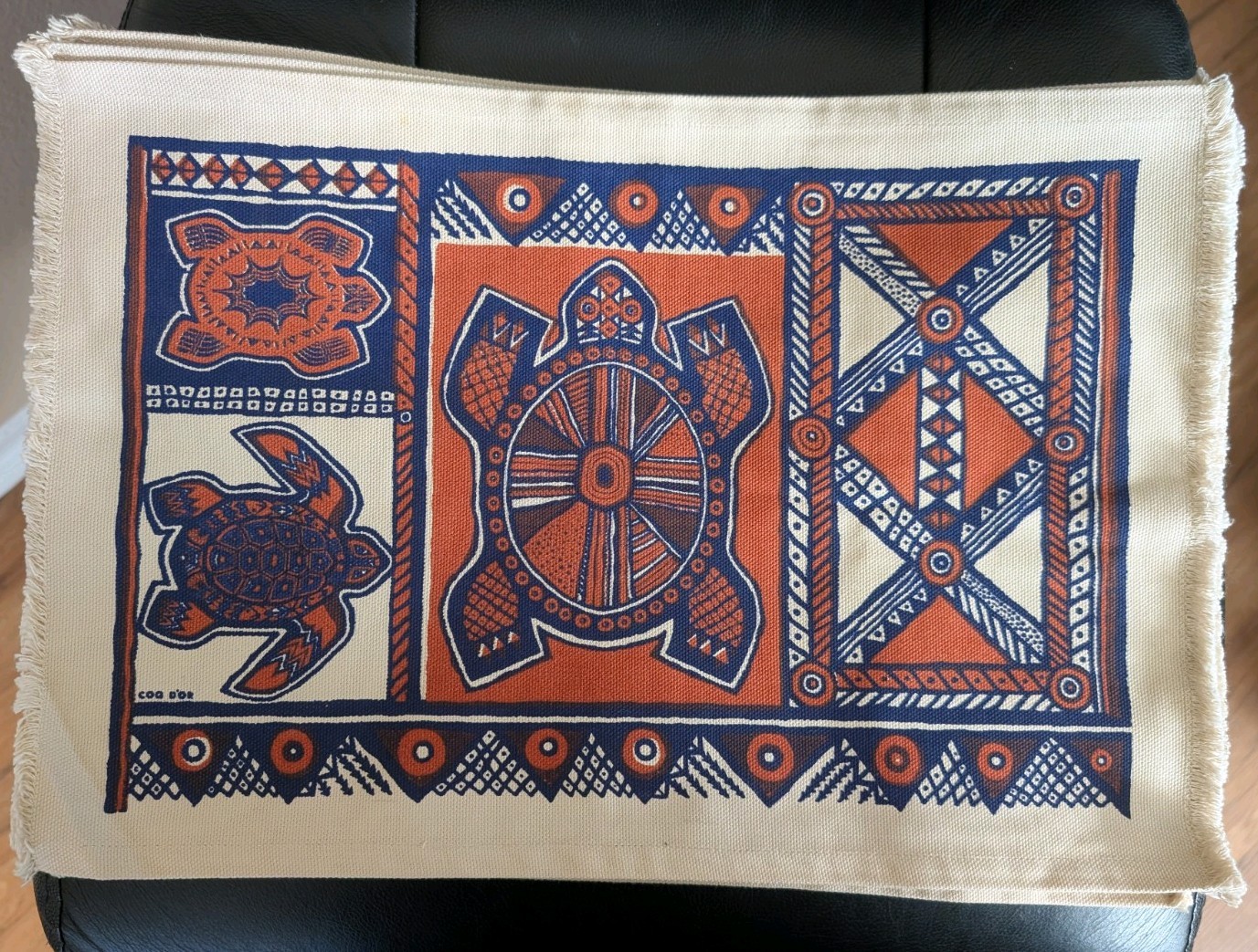 Vintage Coq d'Or Polynesian Canvas Placemats Set of 8 Turtle Honu Tiki MCM Art