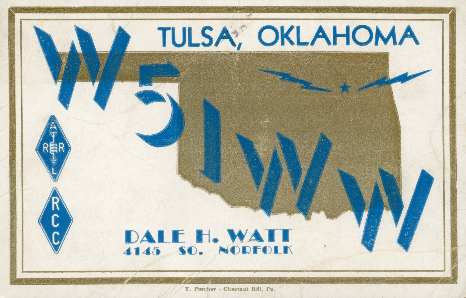 Vintage Amateur Radio QSL Postcard, 1940, W5IWW, Tulsa, OK, Scott #804