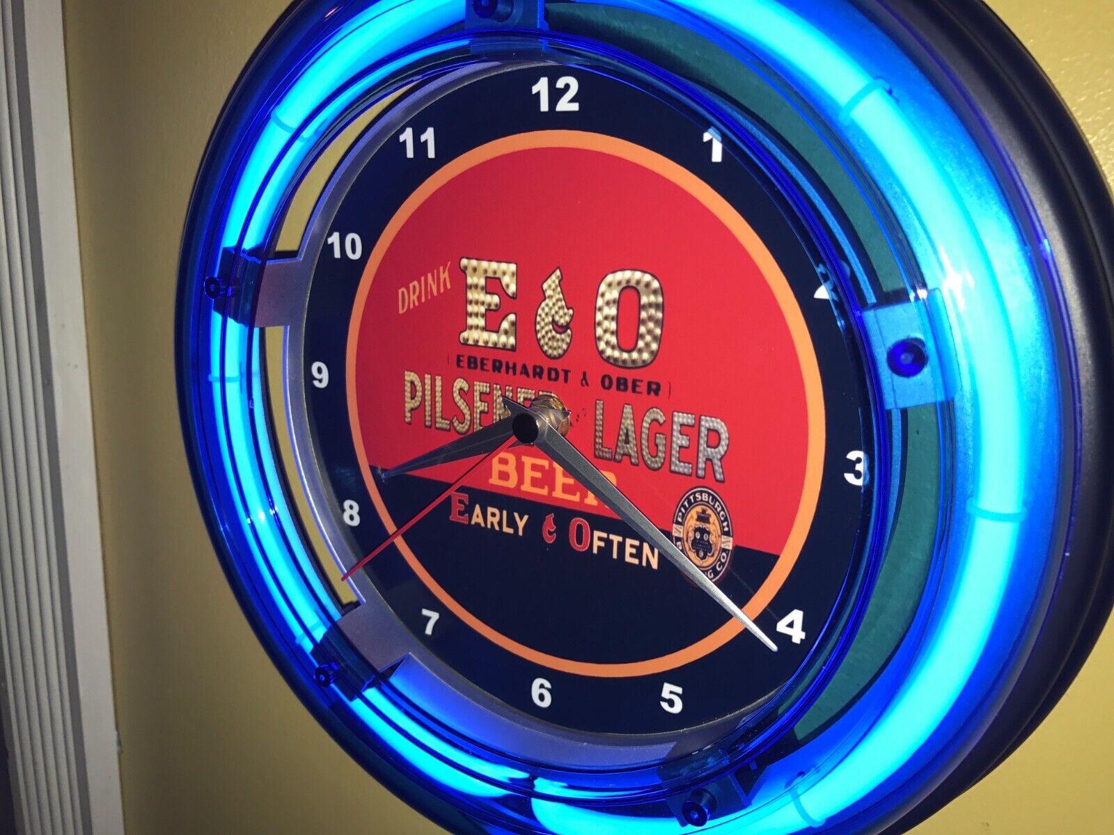 E&O Early and Often Beer Bar Man Cave Neon Wall Clock Advertising Sign