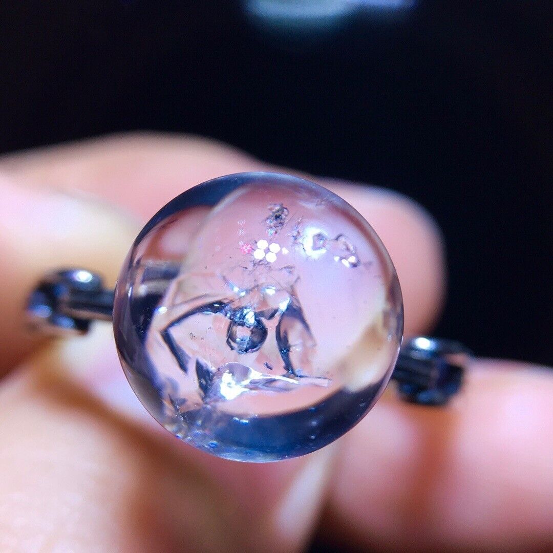 11mm Natural Herkimer Diamond Moving Enhydro Quicksand Adjustable Ring