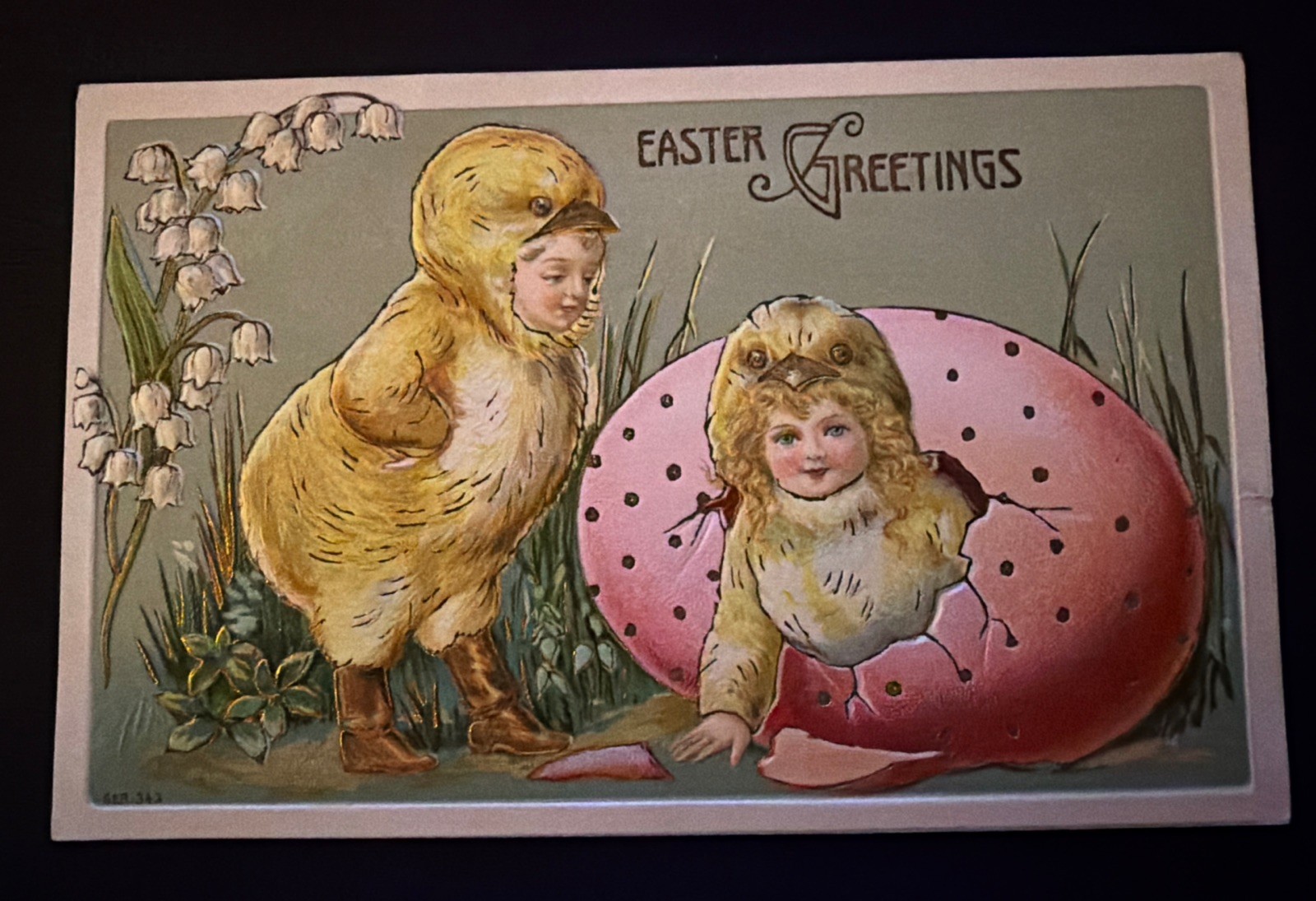 Children Dressed as Easter Chicks~ Antique Embossed Fantasy Postcard~s947