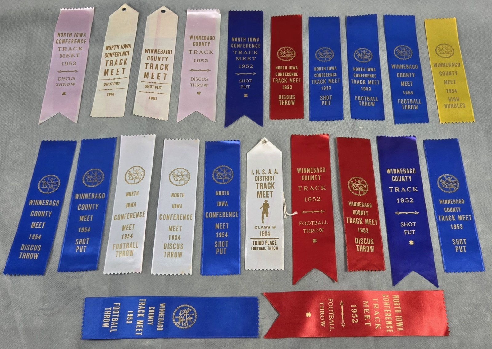 Vintage 1951-1954 IOWA Athletic ASSORTED SPORTS Awards RIBBONS Lot of 22