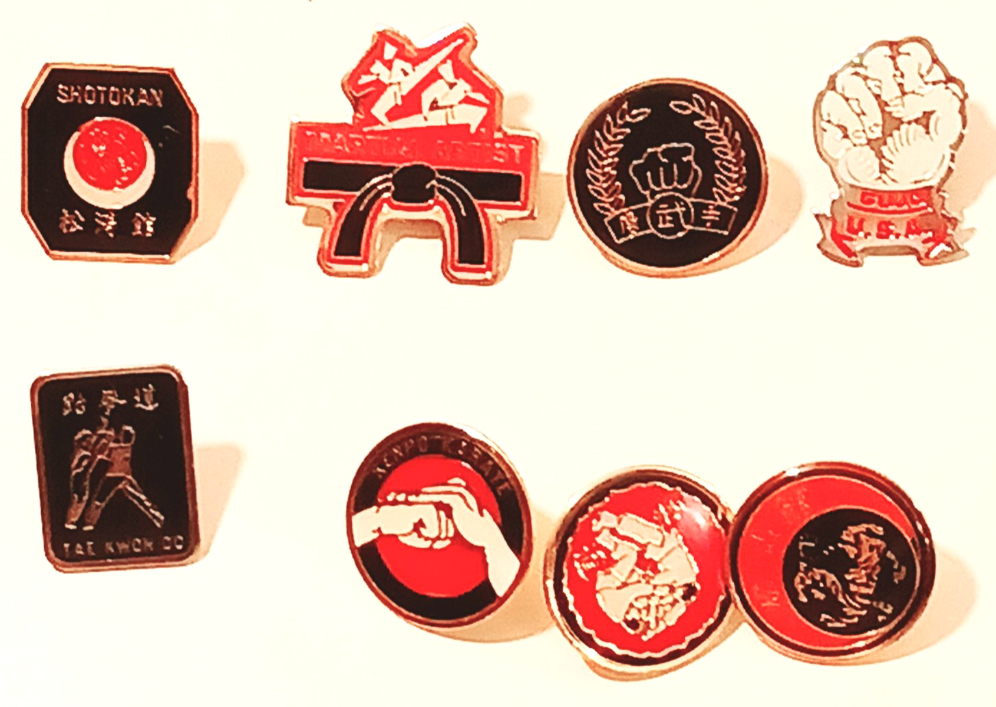 Lot 8 Martial Arts Enamel Pins Shotokan Karate Kenpo Judo Taekwondo Moo Duk Kwan