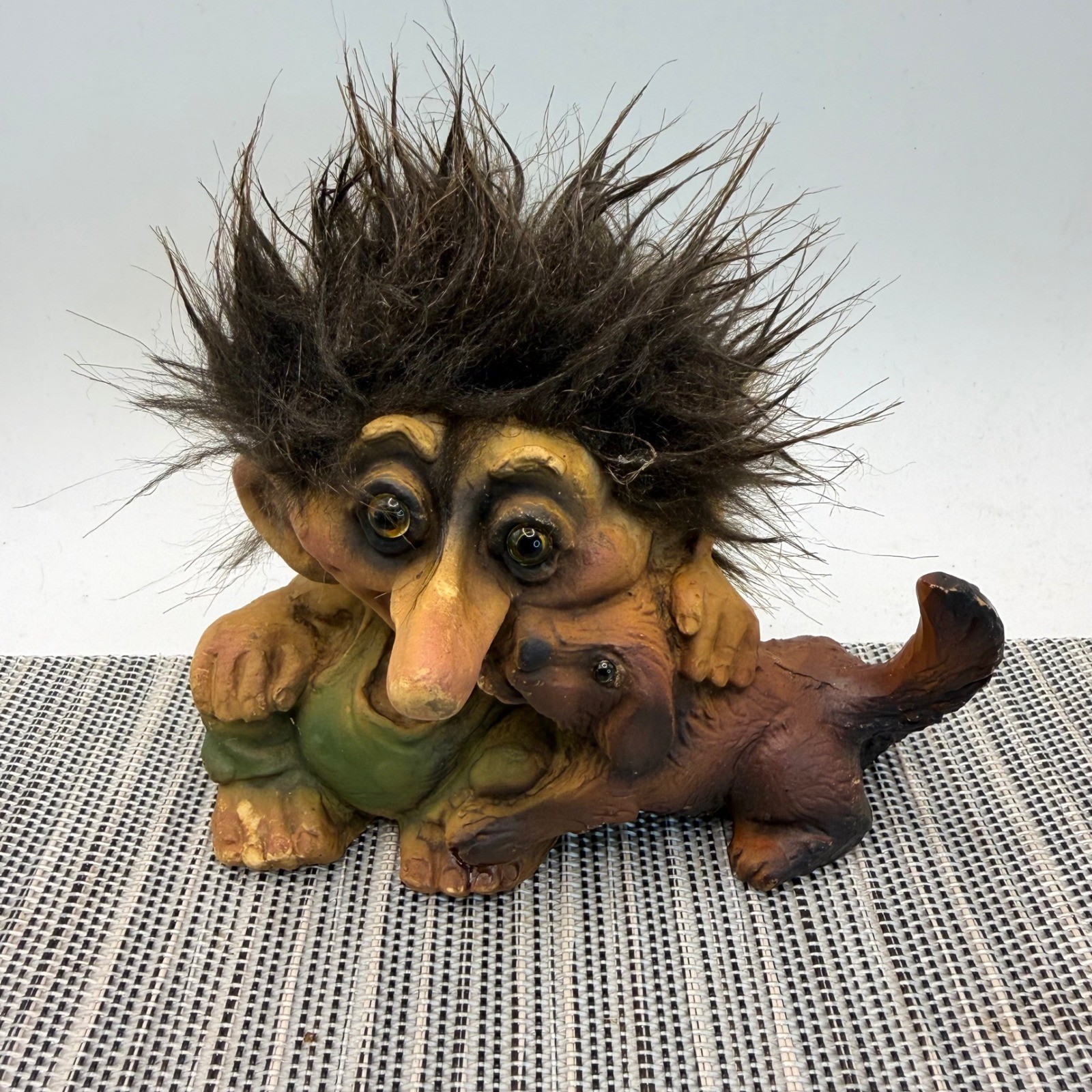 NyForm Norway Troll Hugging Dog Figurine Handmade Latex Vintage Collectible