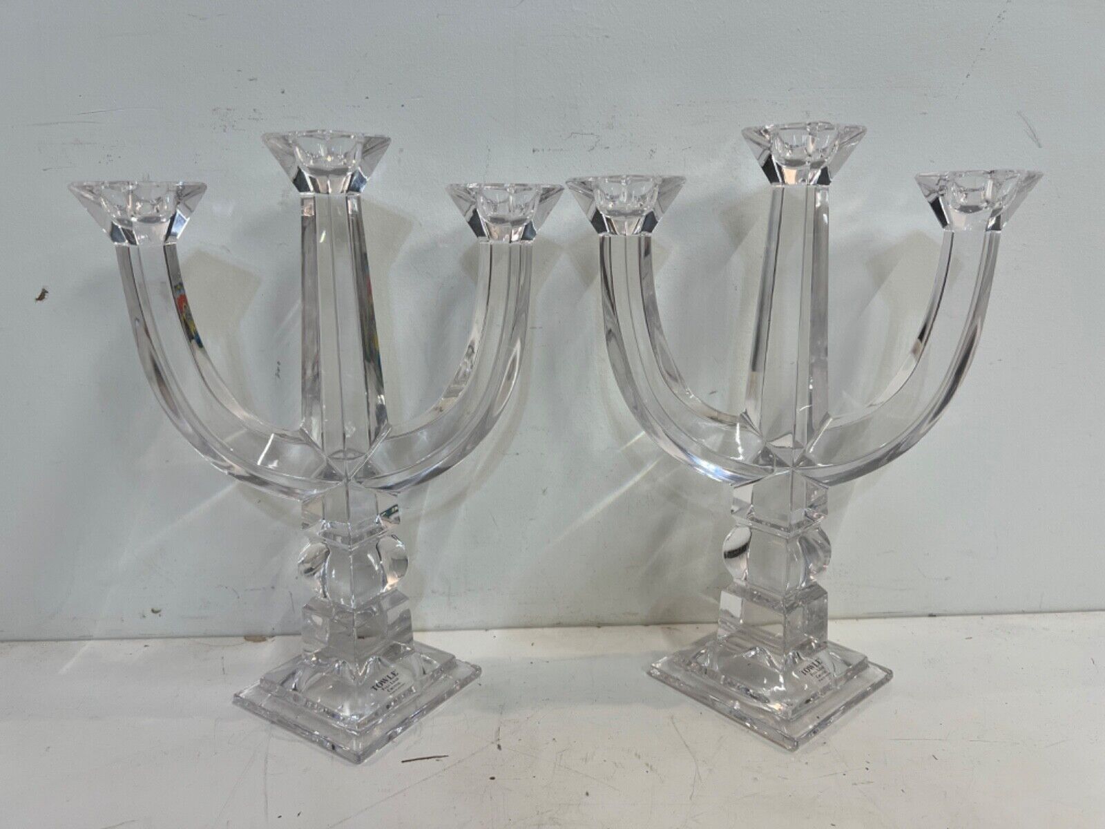 Vintage Towle Fine Lead Crystal Clear Pair of Candle Holders