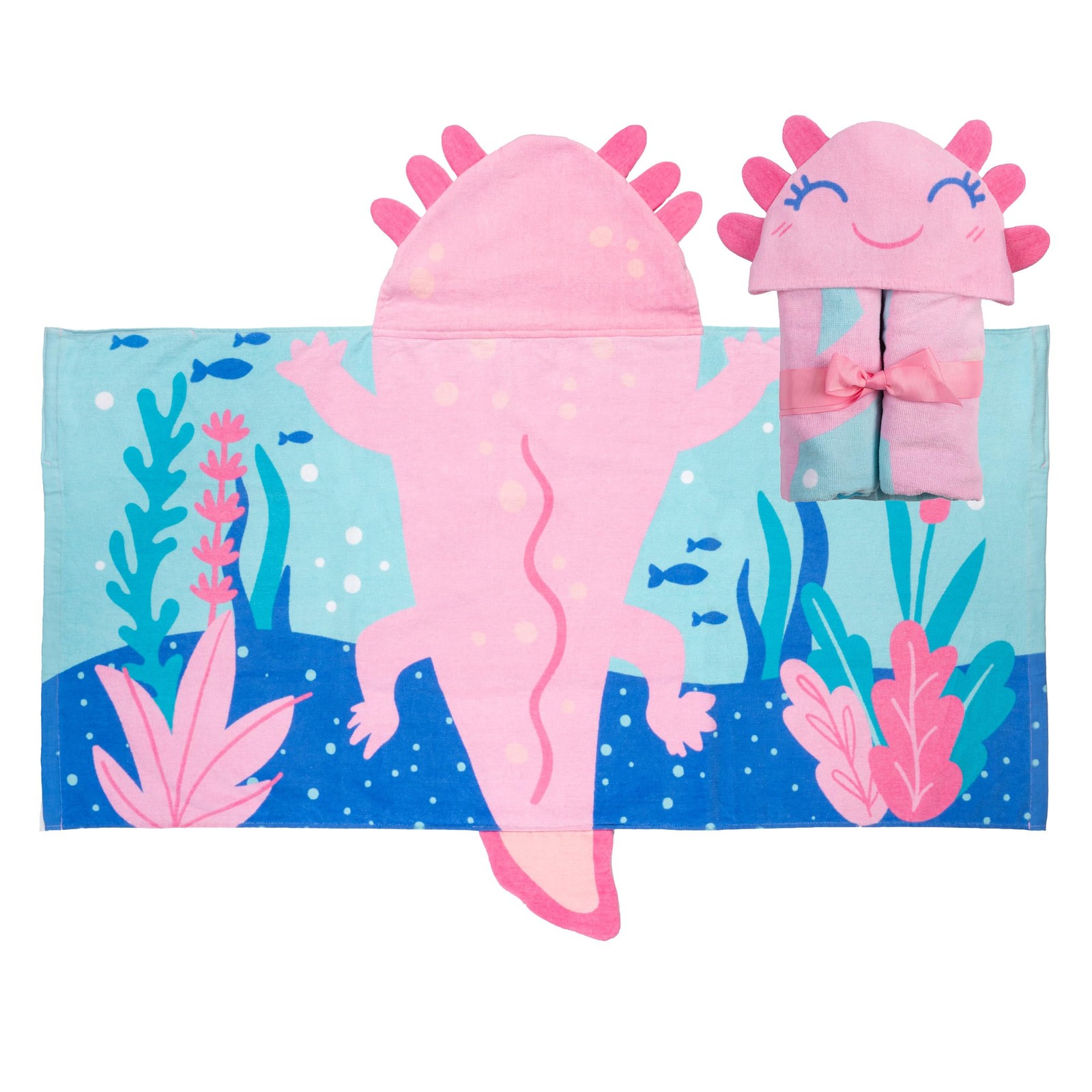 Stephen Joseph Kids Hooded Bath Towel, Swim Cover-Up, Super Absorbent Axolotl