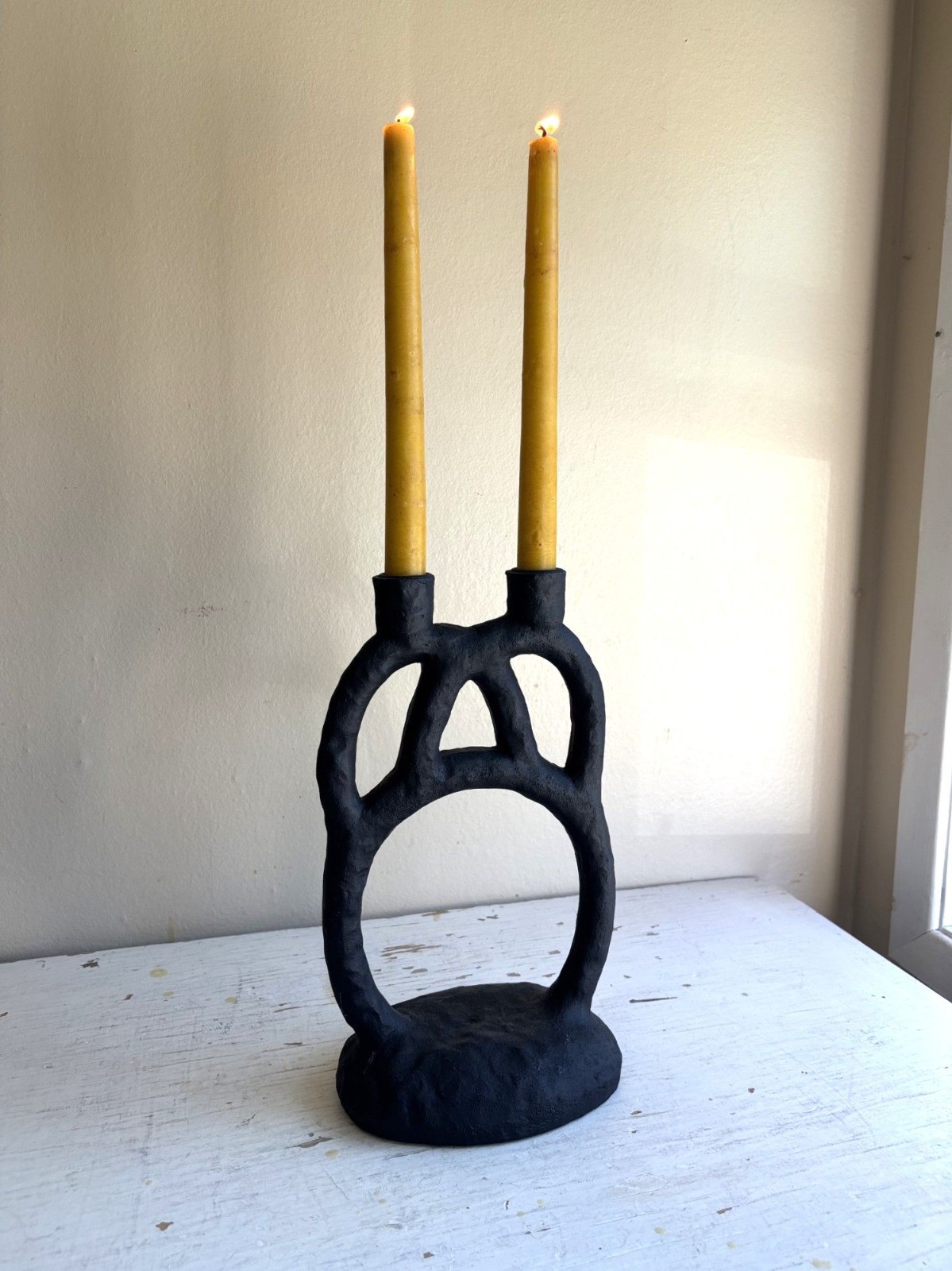 Anthropologie Double Candle Holder 2020 Bloomingville Ramina Blk Resin Brutalist