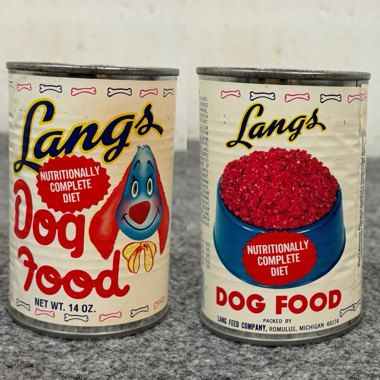Vintage Langs Dog Food Tin Coin Bank Lang Feed Co Romulus Michigan Advertising
