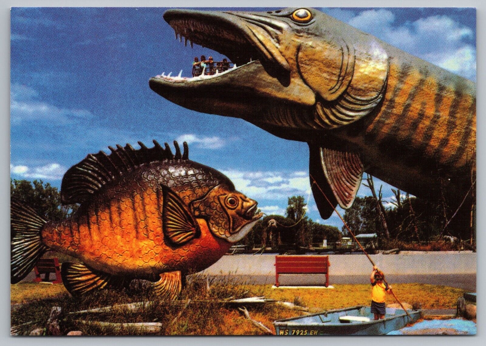 Postcard Freshwater Fishing Hall of Fame Hayward WI Giant Bluegill Muskie 4x6