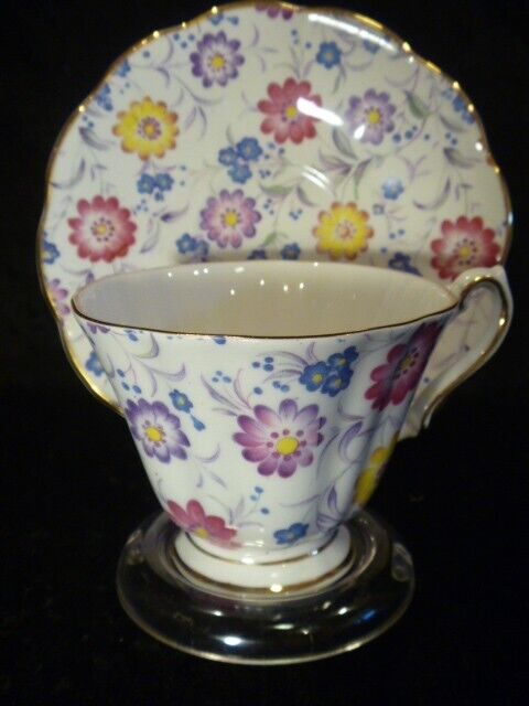 Rosina tea cup and saucer, multicolor floral chintz, # 6033, vintage