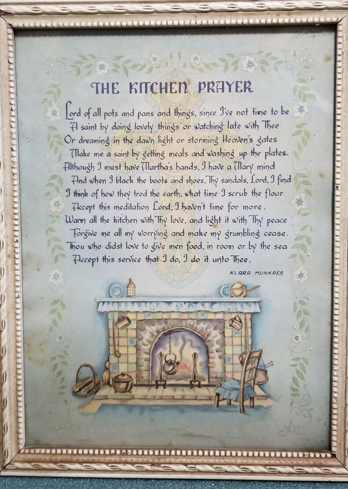 Vintage The Kitchen Prayer by Klara Munkres Framed Original Print 