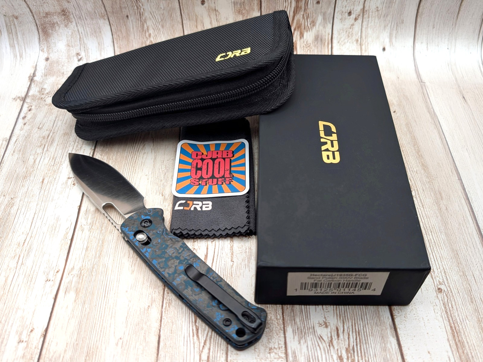 ⚫🔵 CJRB Hectare, S90V Sand Polish, Arctic Storm FAT CARBON, NIB 📬
