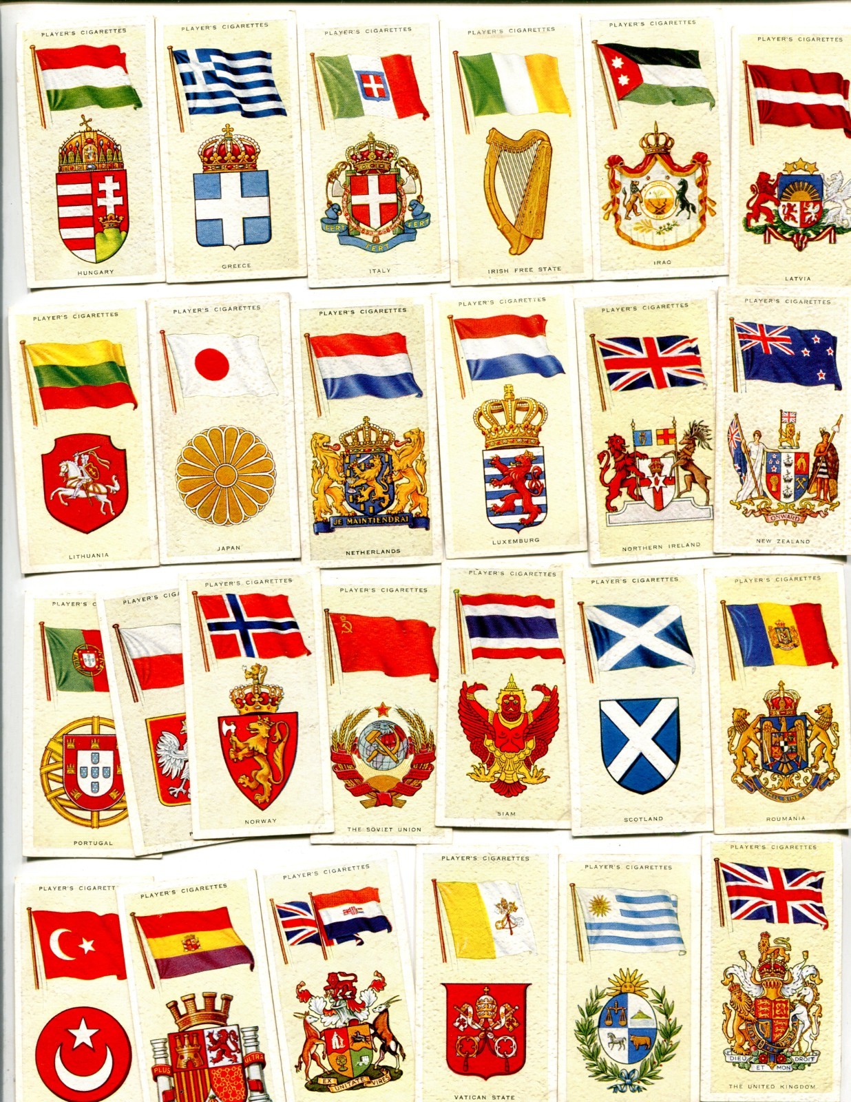1936 JOHN PLAYER & SONS NATIONAL FLAGS AND ARMS 25 TOBACCO CARD LOT