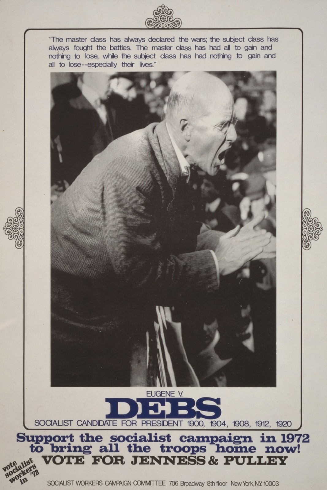 🗳️ Eugene V. Debs Campaign Poster (1972) - 24x36” Bar Wall Decor - 200gsm