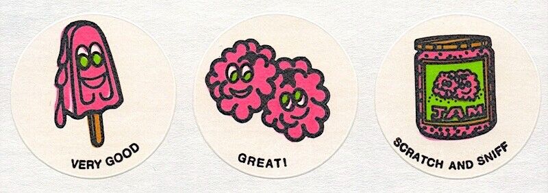 Vintage 1980s CTP Sniffy's Scratch And Sniff RASPBERRY Matte Sticker Strip