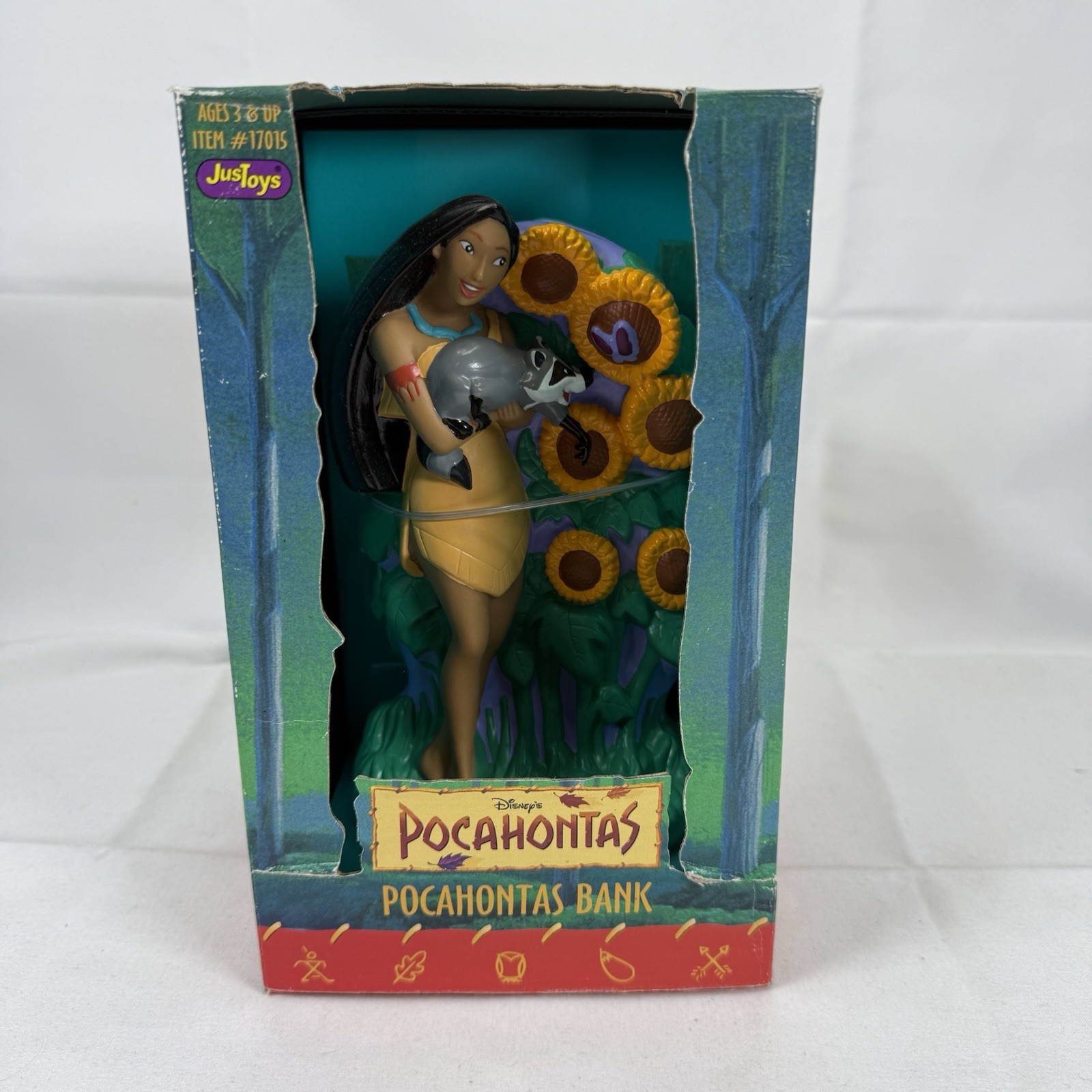 Vintage Disney Pocahontas & Meeko Sunflower Coin Bank Just Toys 1995 NEW 90s Toy