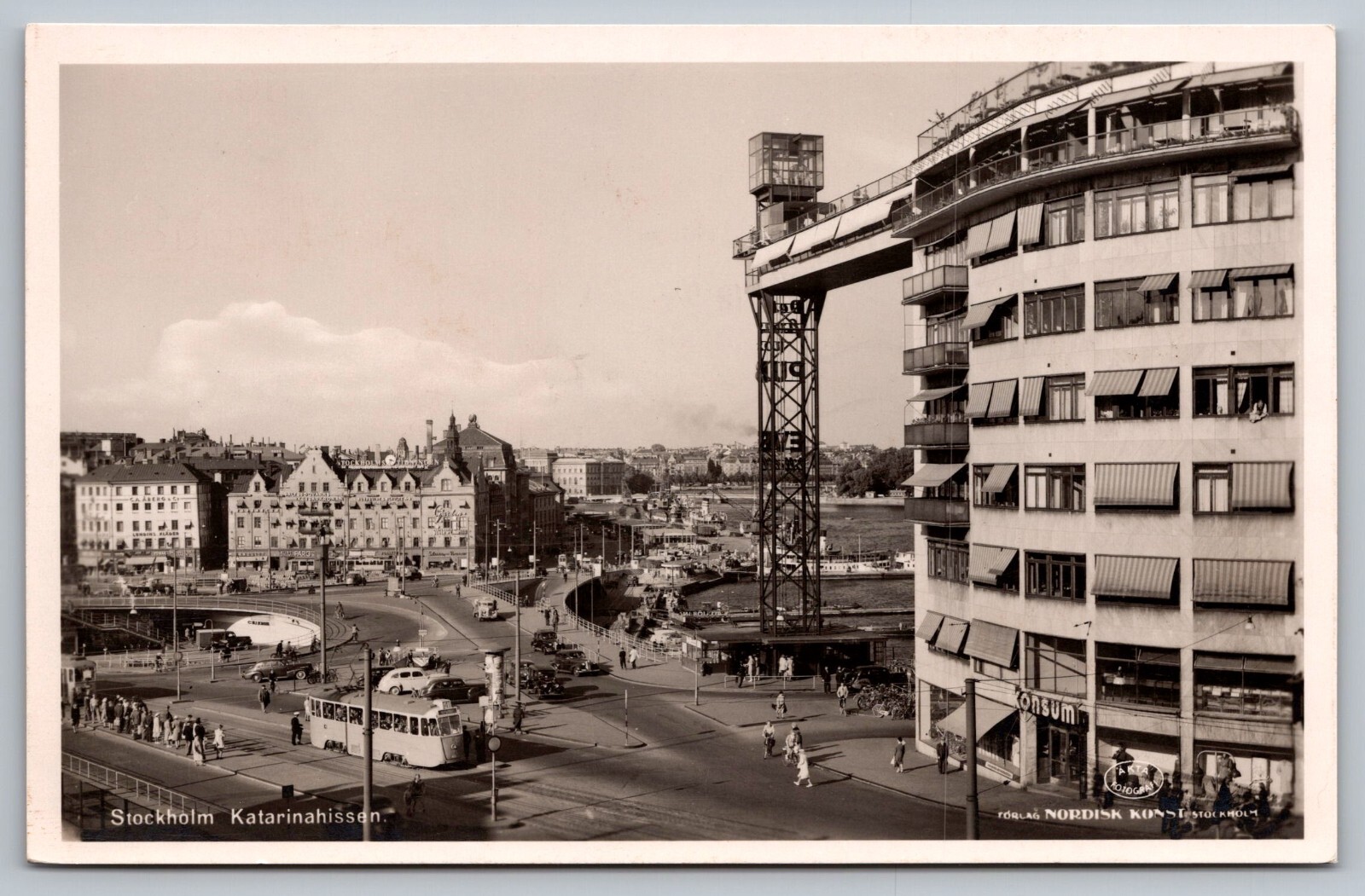 Stockholm Sweden-Katarina Passenger Elevator-50’s Street View VTG RPPC Postcard
