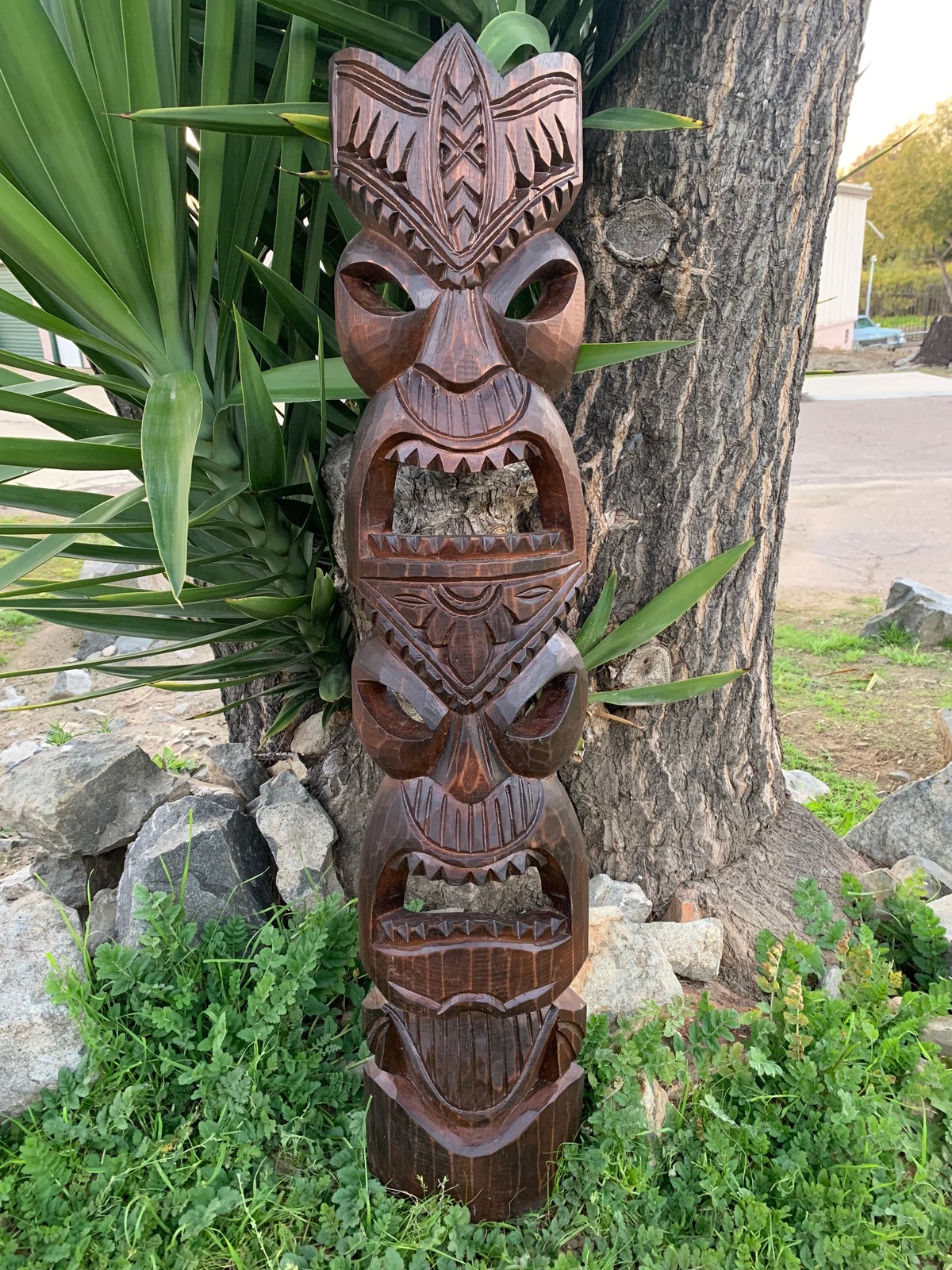 Hawaiian Style Tiki Totem Wooden Mask Hand Carved 39\