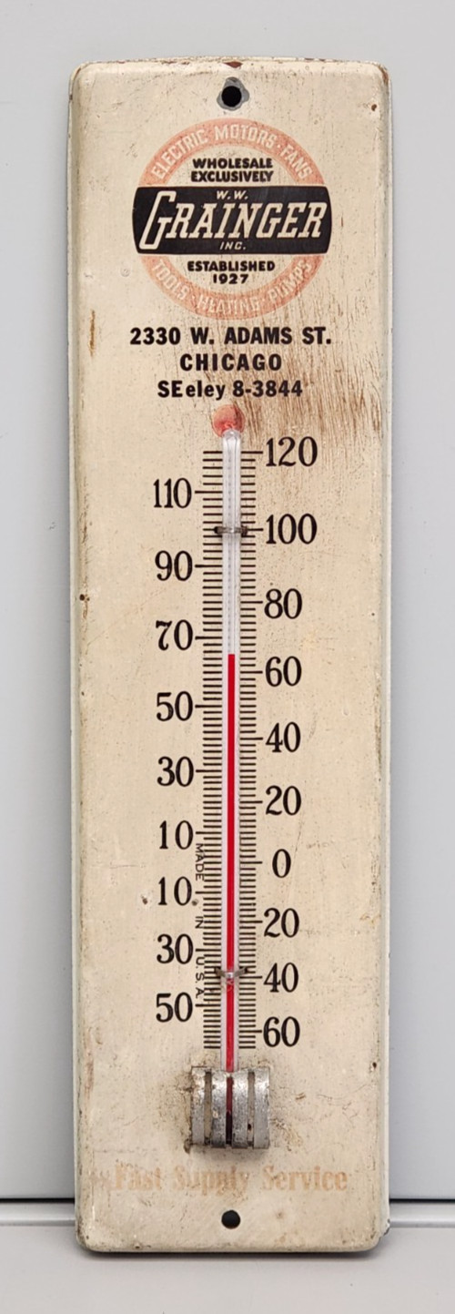 Vintage 1950's Grainger Inc. Metal Advertising Thermometer -60 - 120 ºF Chicago